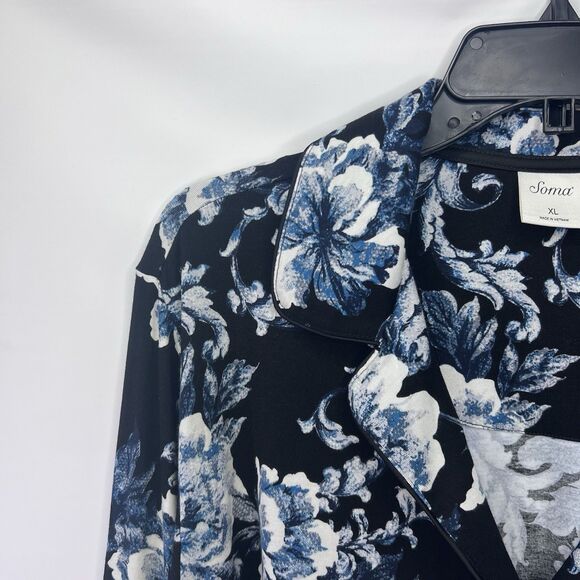 NWT Soma Cool Nights Notch Collar Boudoir Floral Black Top Sz XL Long Sleeve - Picture 5 of 14